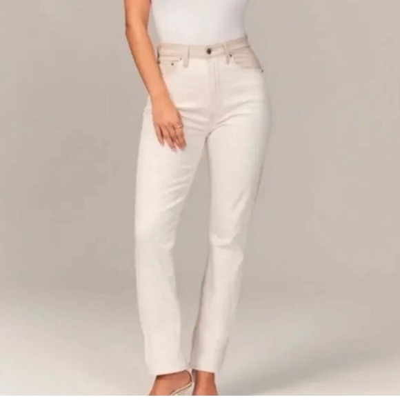 Abercrombie & Fitch Slim Straight Ultra High Denim Faux Leather Pant Plus Sz 24 - Picture 1 of 14